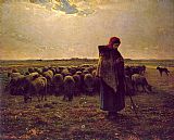 Shepherdess with her flock by Jean Francois Millet